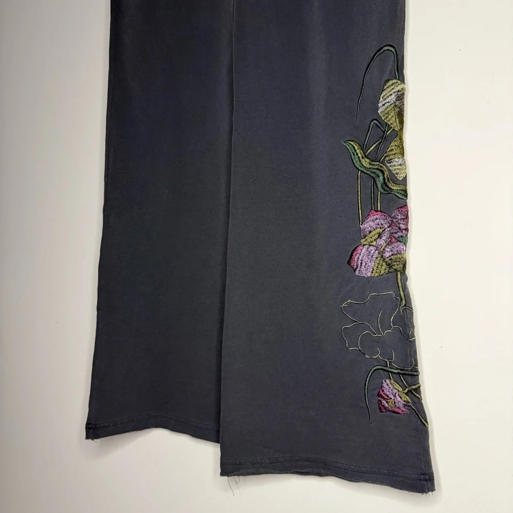 NEW BCBGMAXAZRIA Y2K Embroidered Cotton Flare Leg Foldover Waistband Sweatpants